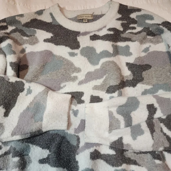 Simply Southern Gray and White Camouflage Sweater - Picture 9 of 13